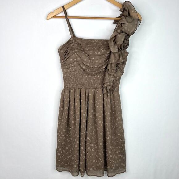 Chelsea & Violet Brown Ruffle Shoulder Party Dress S - Picture 10 of 15
